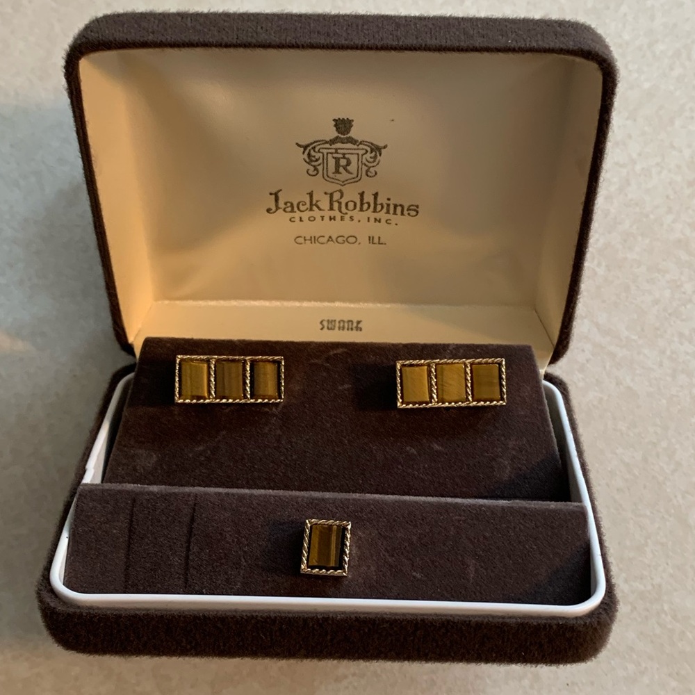 Vintage Tigers Eye Cufflinks & Tie Pin Set